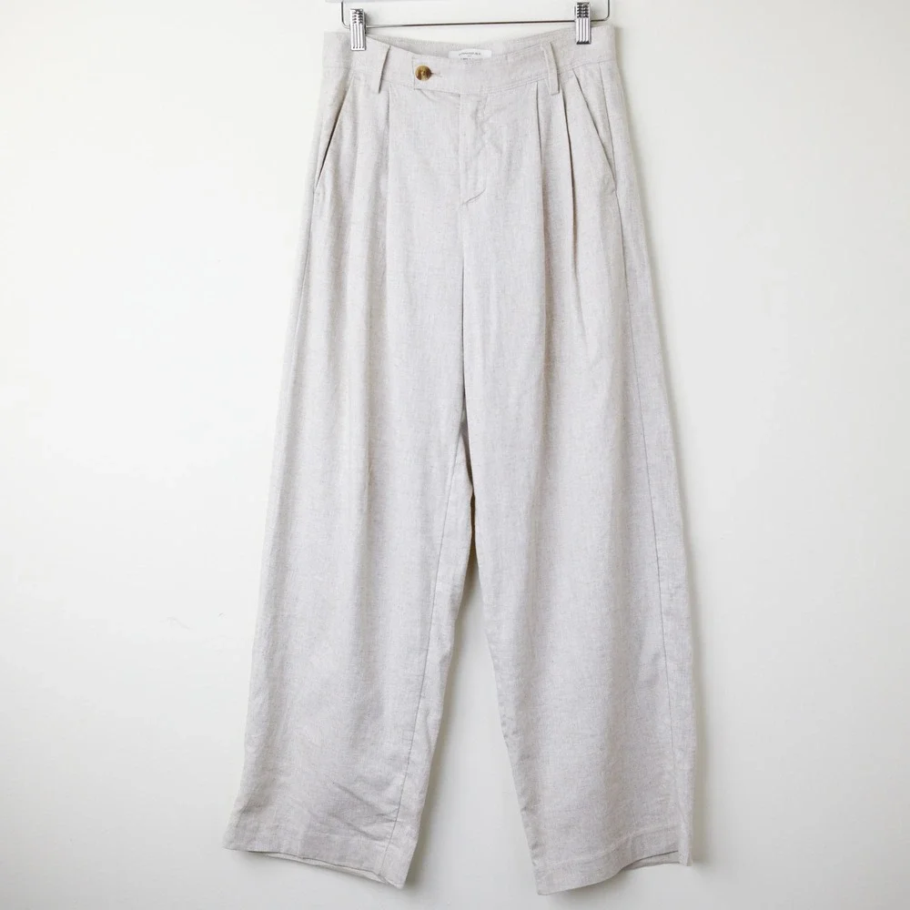 Banana Republic Linen Cotton Wide Leg Pants Women 2 P Beige Pleated Minimalist